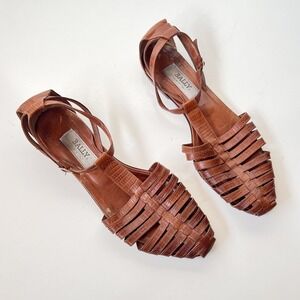 Bally Vintage Brown Leather Huarache T-Strap Fisherman Sandals Women's 10